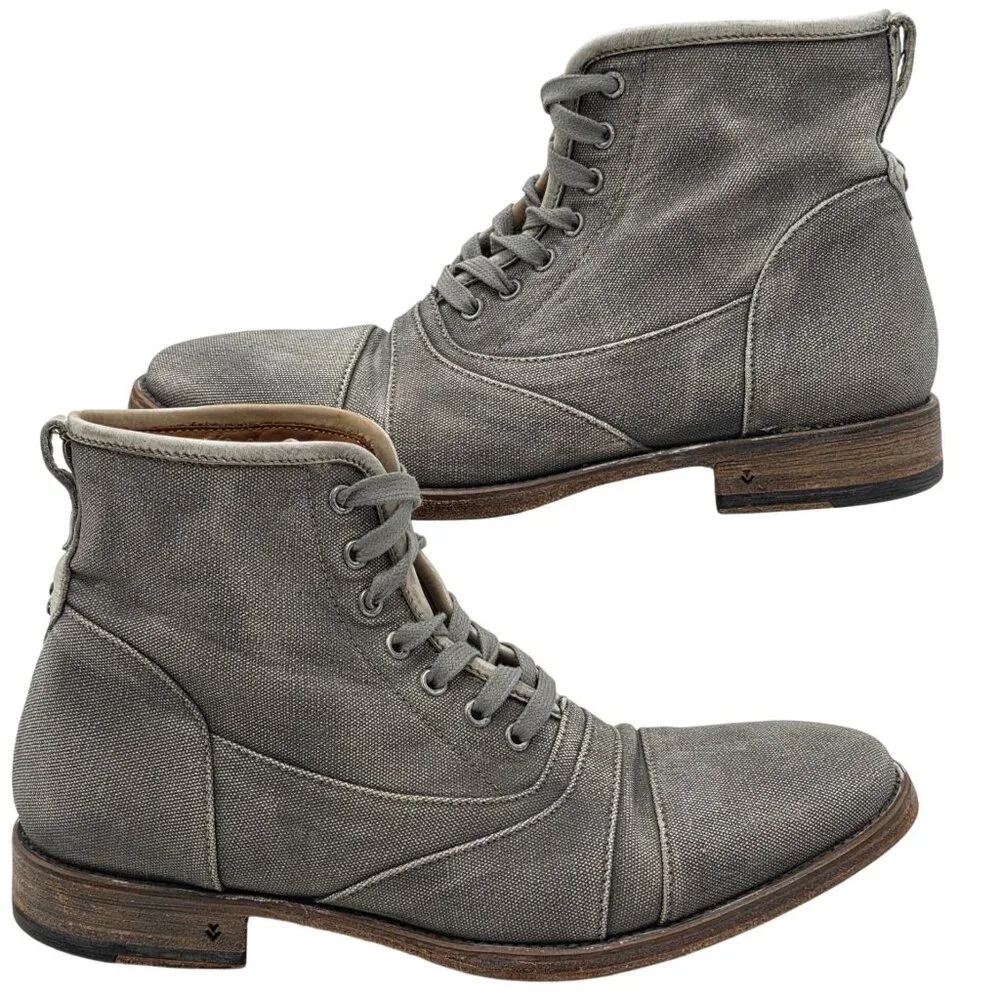 $698 John Varvatos Italy Fleetwood Mens 9 Distressed Gray Canvas Combat Boots